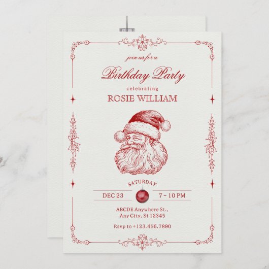 Vintager Weihnachtsgeburtstag Einladung (Vorne/Hinten)