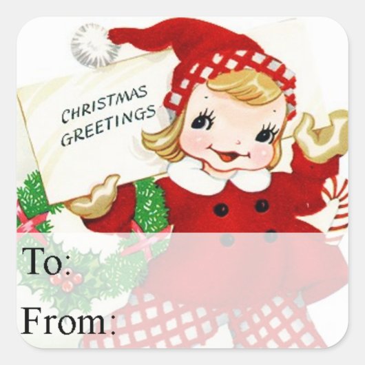 Vintager Weihnachtsgeschenk-Tag Quadratischer Aufkleber (Vorderseite)