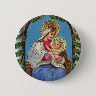 Vintager WeihnachtsJungfrau-Mary-Baby-Jesus-Knopf Button