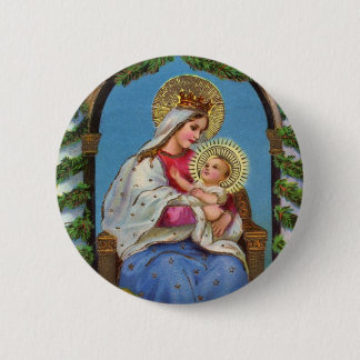 Vintager WeihnachtsJungfrau-Mary-Baby-Jesus-Knopf Button