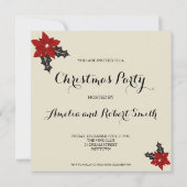 Vintager Weihnachtskaffee Rote Poinsettia Einladung (Rückseite)
