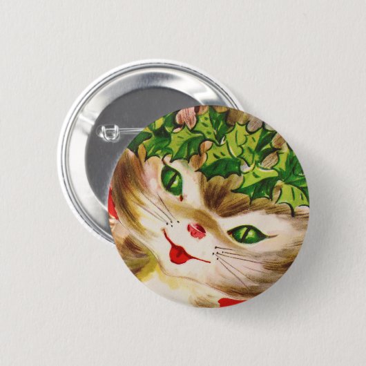 Vintager Weihnachtskitty Button (Vorne & Hinten)
