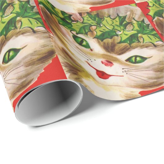 Vintager Weihnachtskitty Geschenkpapier (Rolleneckpunkt)
