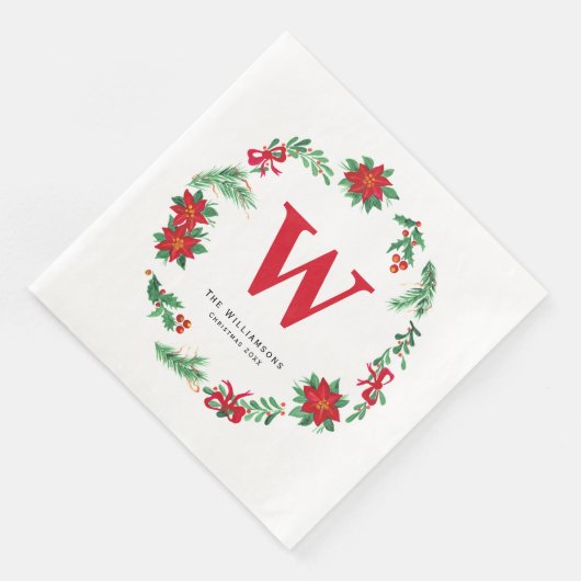 Vintager Weihnachtskranz, rot grün Serviette (Ecke)