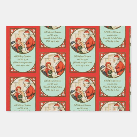 Vintager Weihnachtsmann 3 Weihnachten Geschenkpapier Set (Vorderseite 2)