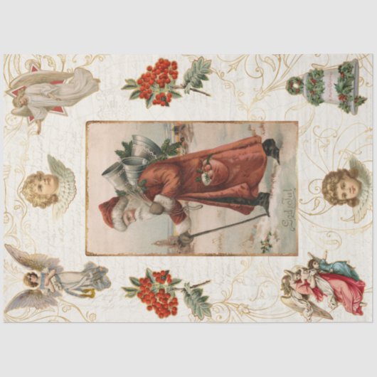 Vintager Weihnachtsmann Angels Weihnachtsfeiertag Seidenpapier (Vorderseite)