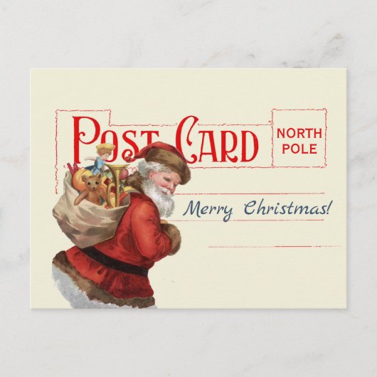 Vintager Weihnachtsmann Antique Postcard Rot Postkarte (Vorderseite)