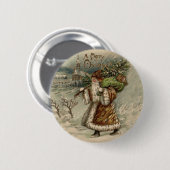 Vintager Weihnachtsmann Art Weihnachtsbaum drucken Button (Vorne & Hinten)