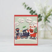 Vintager Weihnachtsmann auf der Weihnachtsbahn Feiertagskarte (Stehend Vorderseite)