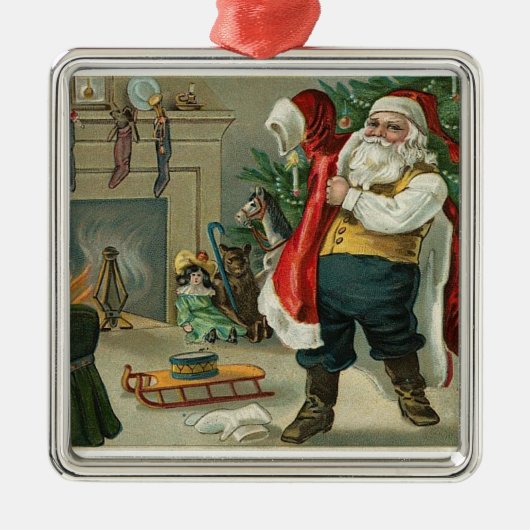 Vintager Weihnachtsmann auf seinen Anzug Silbernes Ornament (Vorne)