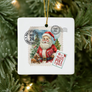 Vintager Weihnachtsmann Briefmarke Keramik Keramikornament
