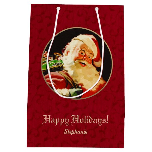 Vintager Weihnachtsmann Custom Weihnachtsgeschenkt Mittlere Geschenktüte (Rückseite)