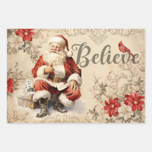 Vintager Weihnachtsmann Decoupage Ephemera Geschenkpapier Set