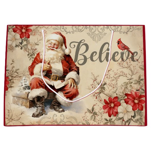 Vintager Weihnachtsmann Decoupage Ephemera Große Geschenktüte (Vorderseite)