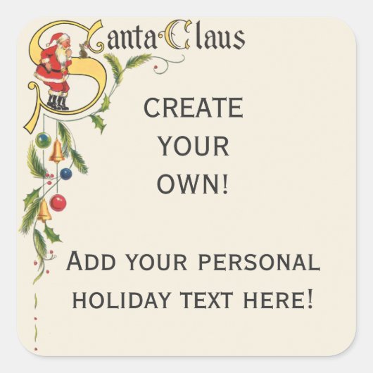 Vintager Weihnachtsmann, dekorative Weihnachtsgren Quadratischer Aufkleber (Vorderseite)