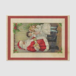Vintager Weihnachtsmann, der dem Kind Geschenke gi Seidenpapier