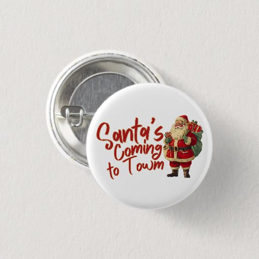 Vintager Weihnachtsmann: Der Weihnachtsmann kommt  Button (Vorne & Hinten)
