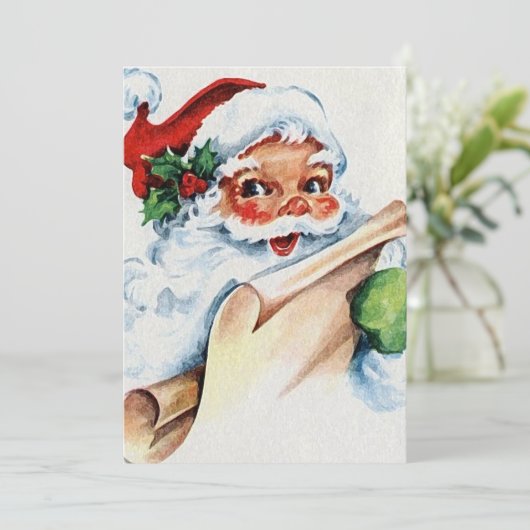 Vintager Weihnachtsmann Einladung (Stehend Vorderseite)
