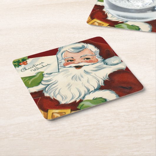 Vintager Weihnachtsmann erfüllt Weihnachtswünsche Rechteckiger Pappuntersetzer (angewinkelt)