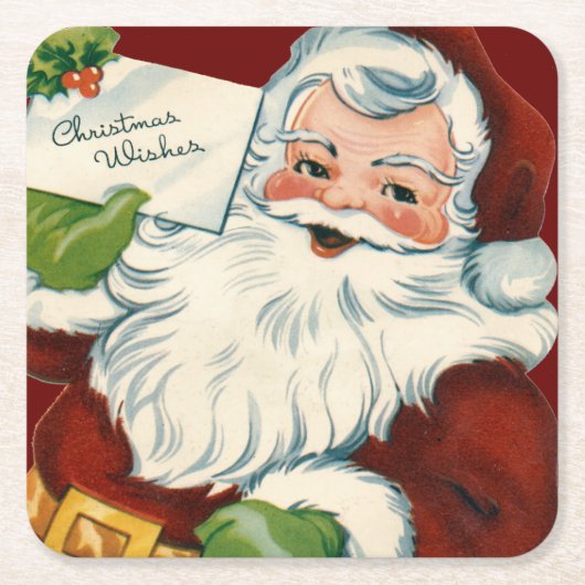 Vintager Weihnachtsmann erfüllt Weihnachtswünsche Rechteckiger Pappuntersetzer (Vorderseite)