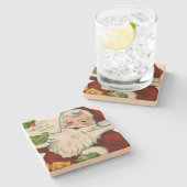 Vintager Weihnachtsmann erfüllt Weihnachtswünsche Steinuntersetzer (Seitenansicht)