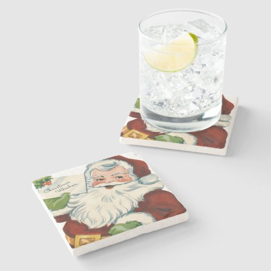 Vintager Weihnachtsmann erfüllt Weihnachtswünsche Steinuntersetzer (Seitenansicht)