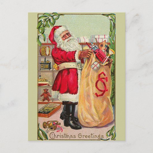 Vintager Weihnachtsmann Feiertagspostkarte (Vorderseite)