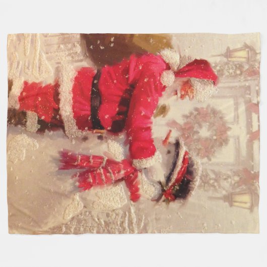 Vintager Weihnachtsmann Fleecedecke (Vorderseite (Horizontal))
