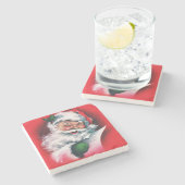 Vintager Weihnachtsmann, frohe Weihnachten, glückl Steinuntersetzer (Seitenansicht)