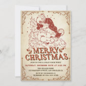 Vintager Weihnachtsmann Frohe Weihnachten Party Einladung (Vorderseite)
