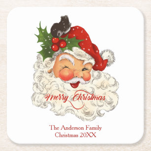 Vintager Weihnachtsmann frohe Weihnachten Rechteckiger Pappuntersetzer