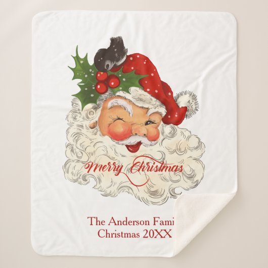 Vintager Weihnachtsmann frohe Weihnachten Sherpadecke (Vorderseite)