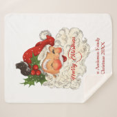 Vintager Weihnachtsmann frohe Weihnachten Sherpadecke (Vorderseite (Horizontal))