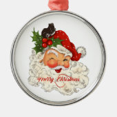 Vintager Weihnachtsmann Frohe Weihnachtsretro Ornament Aus Metall (Vorne)