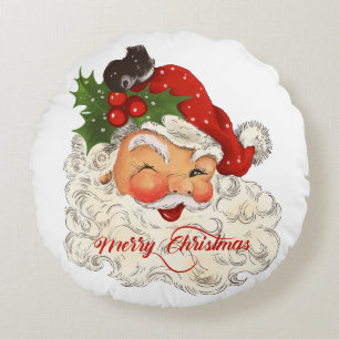 Vintager Weihnachtsmann Frohe Weihnachtsretro Rundes Kissen