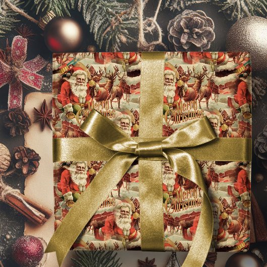 Vintager Weihnachtsmann Frohe Weihnachtswrapping P Geschenkpapier