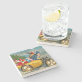 Vintager Weihnachtsmann für Motorradfahrer Steinuntersetzer (Seitenansicht)