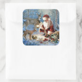 Vintager Weihnachtsmann Fütternd Tiere Quadratischer Aufkleber (Tasche)