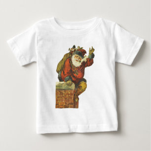 Vintager Weihnachtsmann geht den Schornstein runte Baby T-shirt