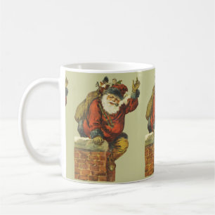 Vintager Weihnachtsmann geht den Schornstein runte Kaffeetasse