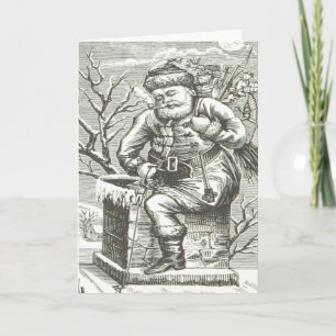 Vintager Weihnachtsmann geht Kamin-Weihnachten Feiertagskarte