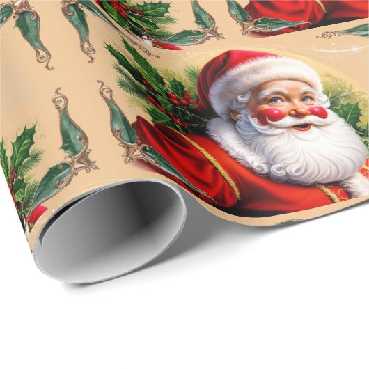 Vintager Weihnachtsmann Geschenkpapier (Rolleneckpunkt)