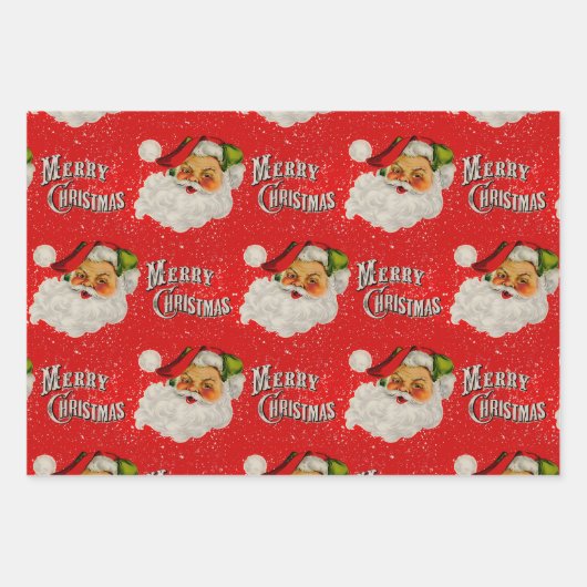 Vintager Weihnachtsmann Geschenkpapier Set (Vorderseite 3)