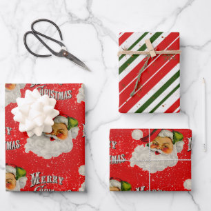 Vintager Weihnachtsmann Geschenkpapier Set