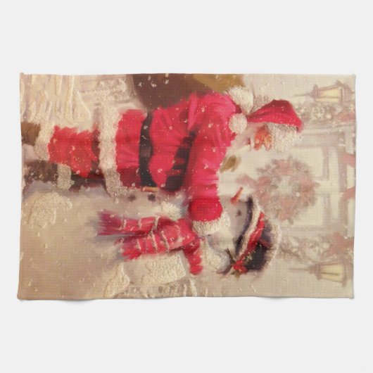 Vintager Weihnachtsmann Geschirrtuch (Horizontal)