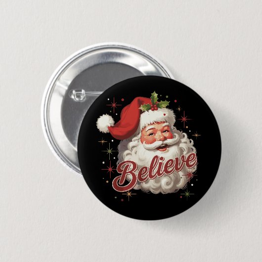 Vintager Weihnachtsmann glaubt Weihnachten Button (Vorne & Hinten)