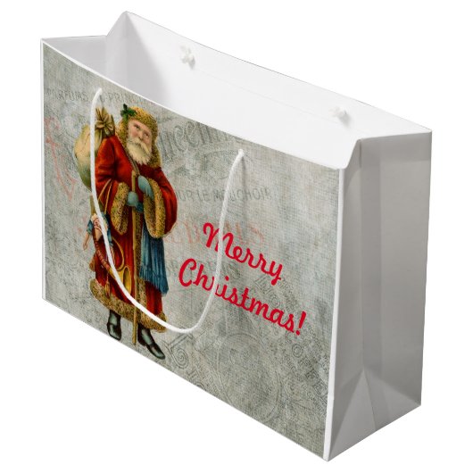 Vintager Weihnachtsmann Große Geschenktüte (Vorderseite Schrägansicht)