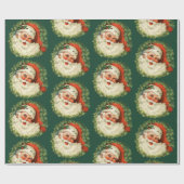 Vintager Weihnachtsmann Grün & Rot Geschenkpapier (Flach)