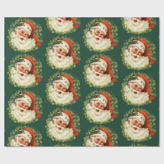 Vintager Weihnachtsmann Grün & Rot Geschenkpapier (Flach)
