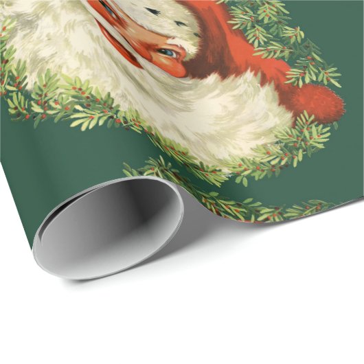 Vintager Weihnachtsmann Grün & Rot Geschenkpapier (Rolleneckpunkt)